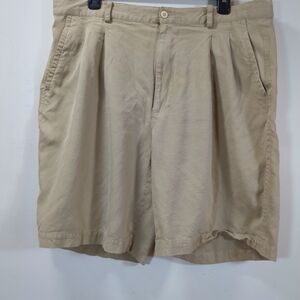 Bobby Chan Men's Tan Pleated Silk Blend Shorts , Size 38
